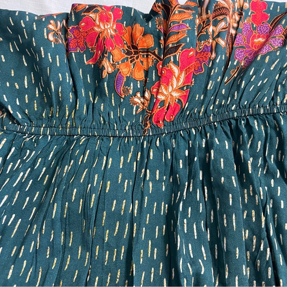 Anthropologie Blank London Teal Floral Print Tatiana Kaftan Dress One Size - Picture 13 of 14